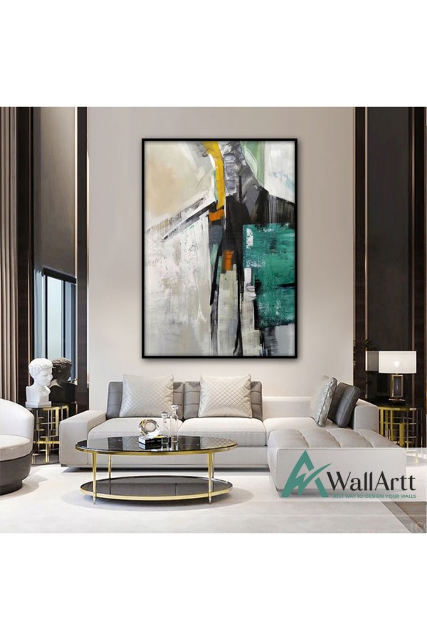Abstract Black Turq Textured Partial Oil Painting